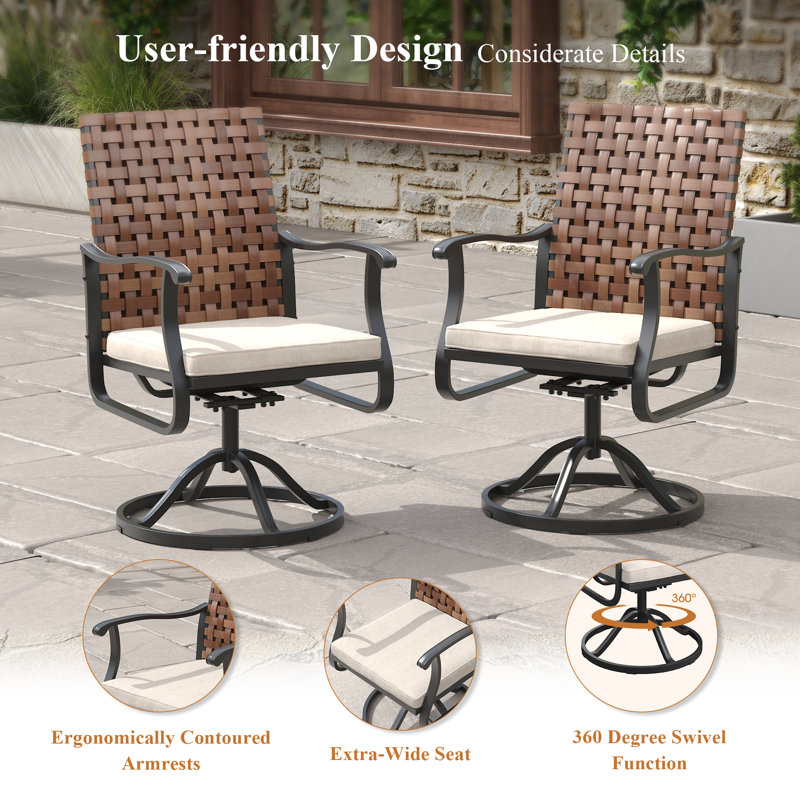 6-Person Outdoor Patio Dining Set With Wicker Swivel Chair, Gray
