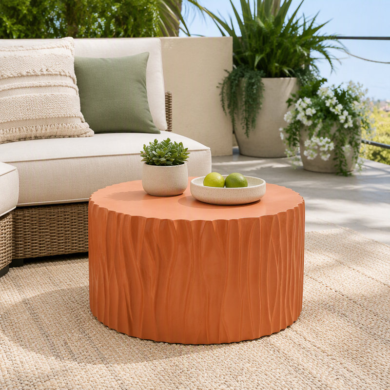 Table basse Wave texturée ronde MGO pré-assemblée, capacité de 66 lb, L 26,77 po x H 14,76 po, Terra Cotta