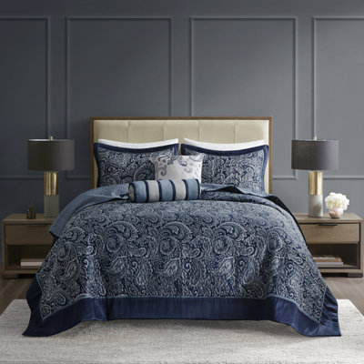 King Size Navy Bedspread - Texture And Silver Accents For An Bedroom Bed With Throw Pillows Comfortable Fill Attractive Design A Pleasant