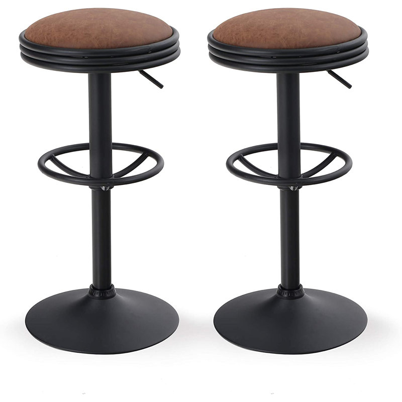 Tabouret pivotant à hauteur réglable, Marron, Noir