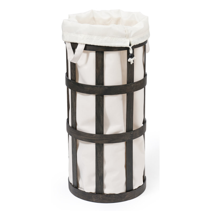 Belinda Wood Laundry Basket with Handles, Soft White, Dark Oak