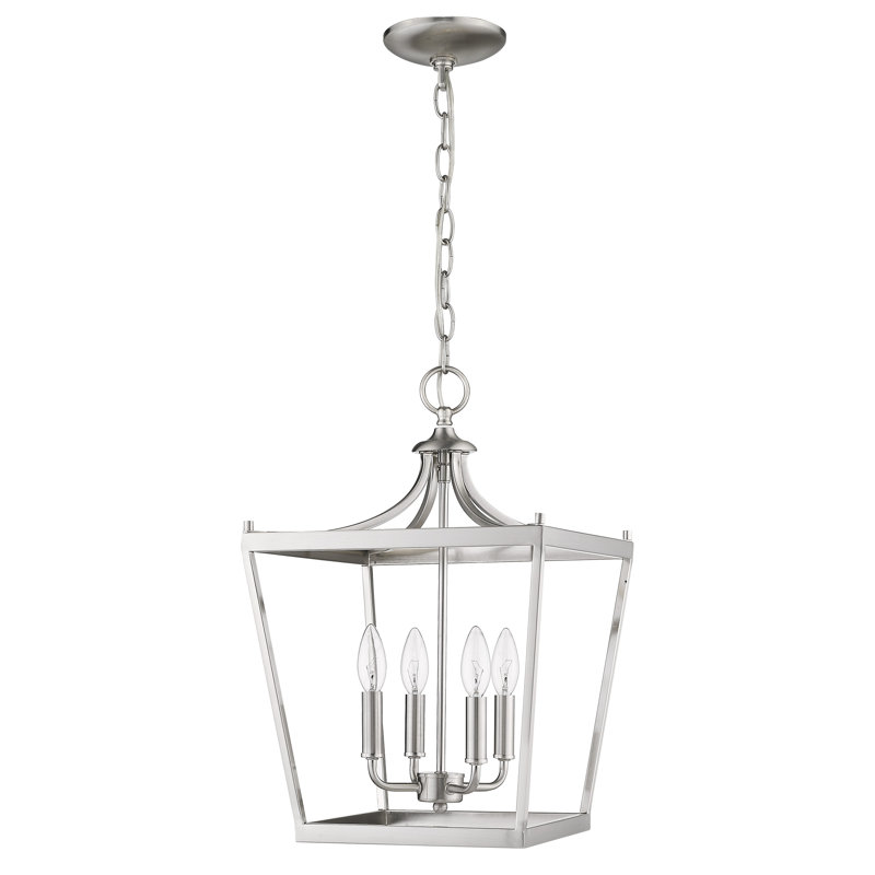 Luminaire suspendu géométrique à 4 lumières Rancourt, Nickel satiné
