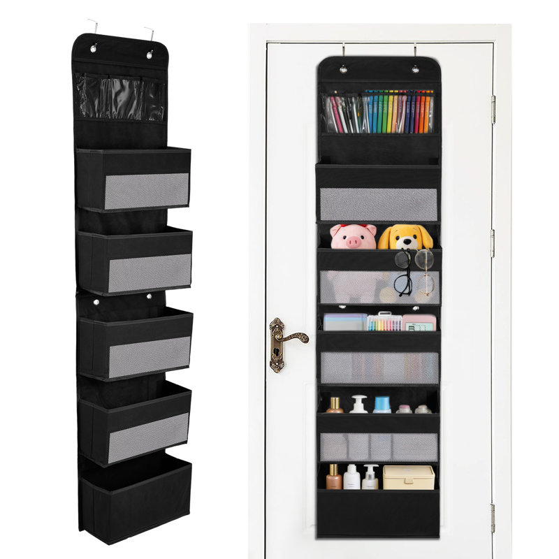 Organisateur de porte à suspendre 6 couches, paquet de 2, sac de rangement à fermeture à glissière pour porte, noir, 13,78 x 5,12 x 60,24 pouces