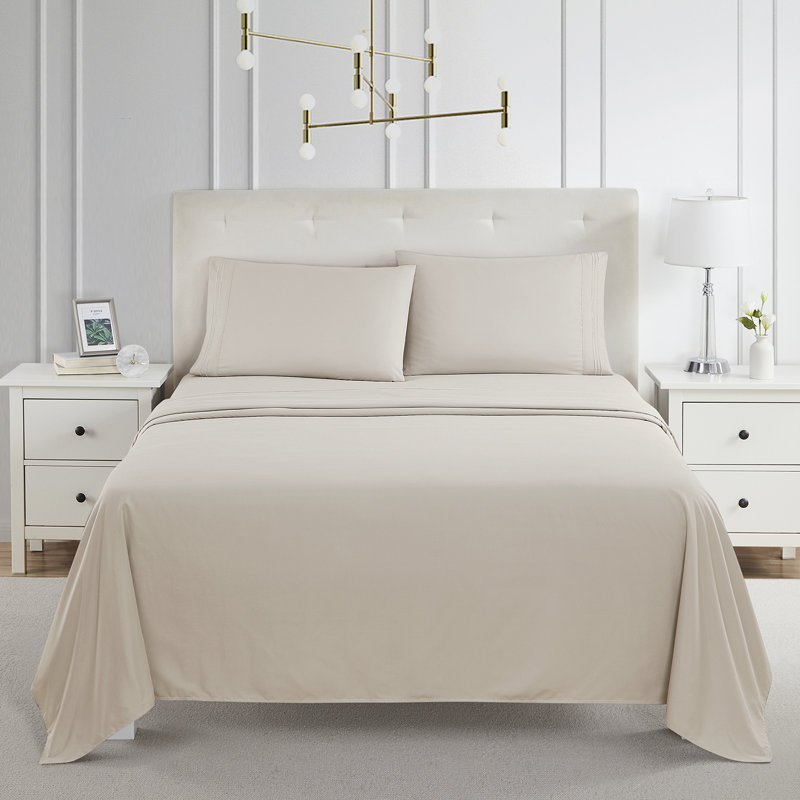  Ensemble de draps double brossé de luxe pour hôtel avec draps et taies d'oreiller très doux, Double, Lin