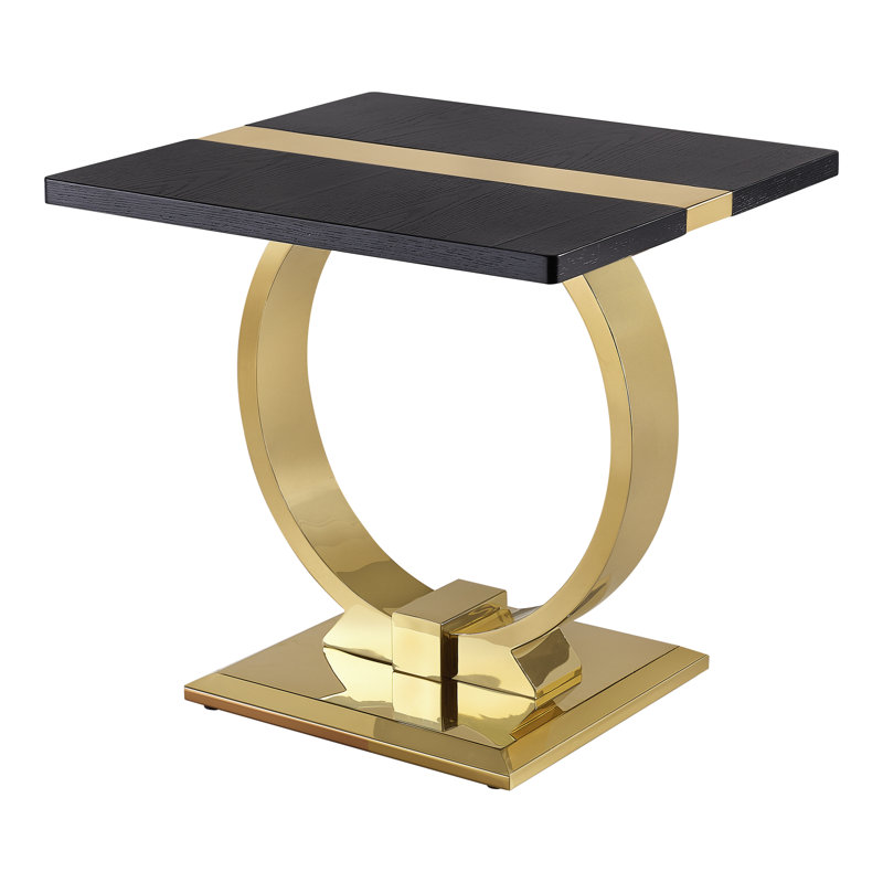 Table de bout carrée en forme de O avec base à tréteaux Dominic, Gold