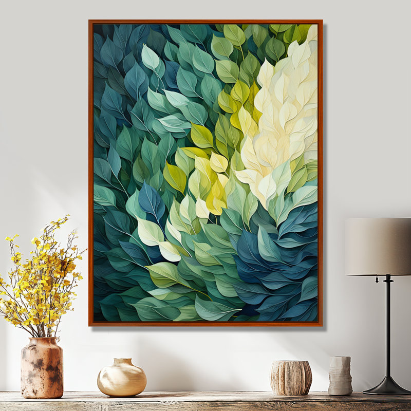 «Leaves Green River Collage», reproduction d'art sur toile encadrée, H 40 po x l 30 po x P 1,5 po, Cadre flottant brun