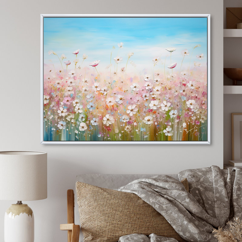Fleurs sauvages Meadows I sur toile, Cadre flottant blanc, H 16 po x l 32 po x P 1 po