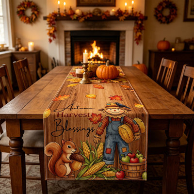 Thanksgiving Decorations Scarecrow Linen Table Runner Fall Thanksgiving Dining Table Decor