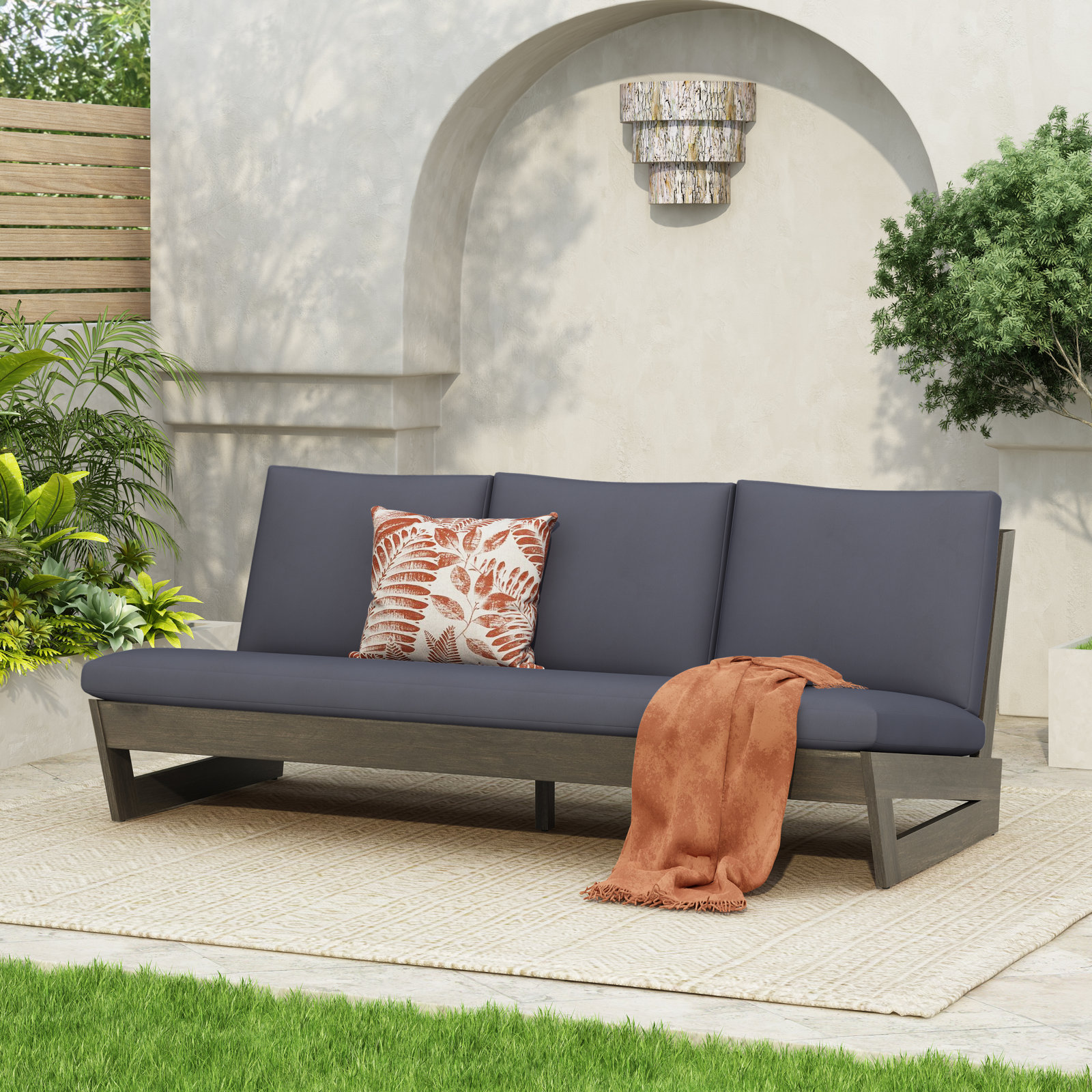 Louise 67" Acacia Patio Sofa, Dark Gray, Gray