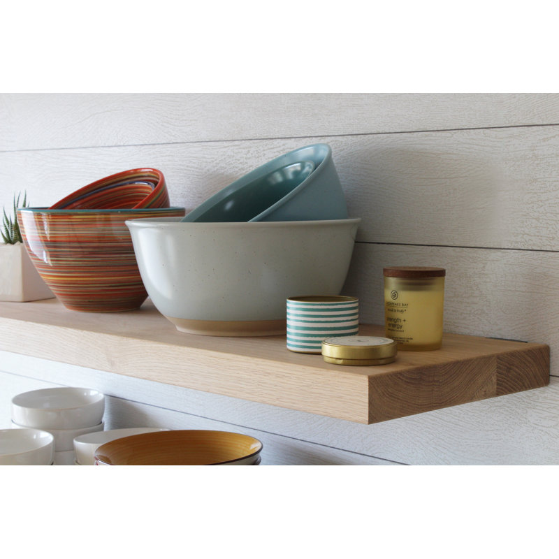 Unfinished White Oak Modern Floating Wall Shelves, Set of 2