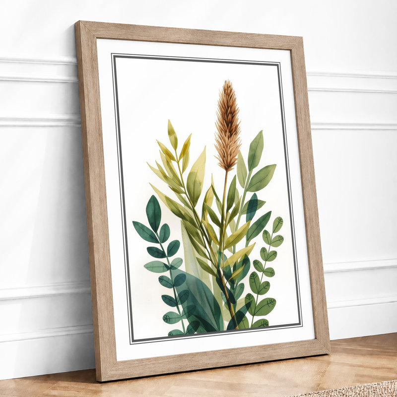 Stem Study in Green Botanical - Framed Print, Oak, A4 - 29.7 x 21.0 cm
