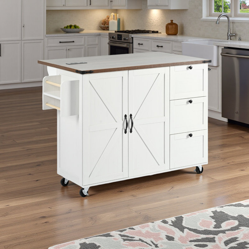 54.5 " W Kitchen Cart, White/Gray
