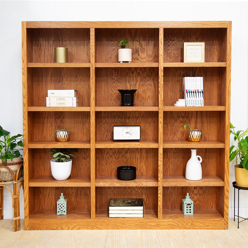 Flannagan 72" H Wood Triple Wide Bookcase with 15 Shelves, Dry Oak
