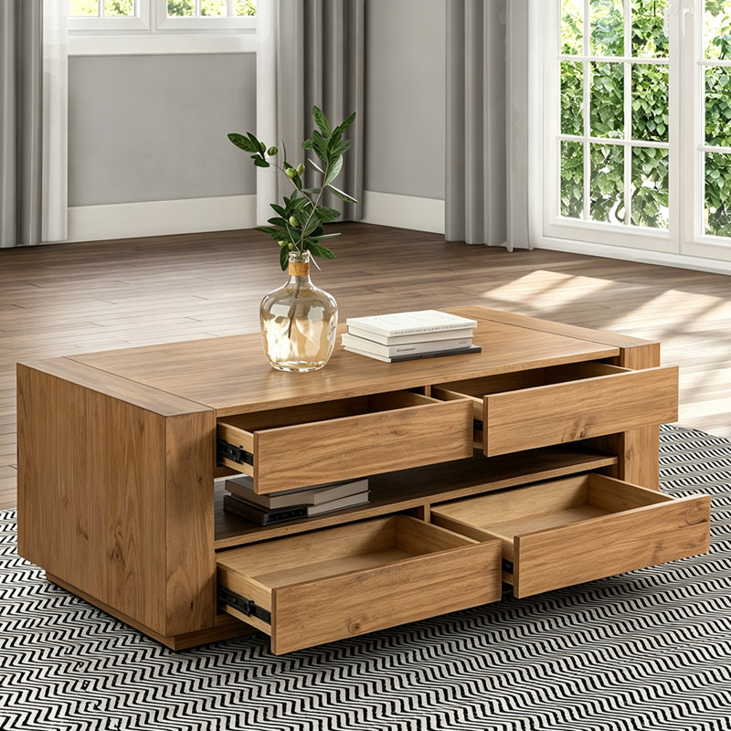 Table basse rectangulaire marron de style moderne du milieu du siècle avec rangement multifonctionnel