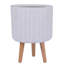 Concrete Effect Cylinder Round Planter on Hardwood Legs, Round Indoor Plant Pot Stand for Indoor Plants, Indoor Flower Pot with Ribbed Pattern-77187022-77187019