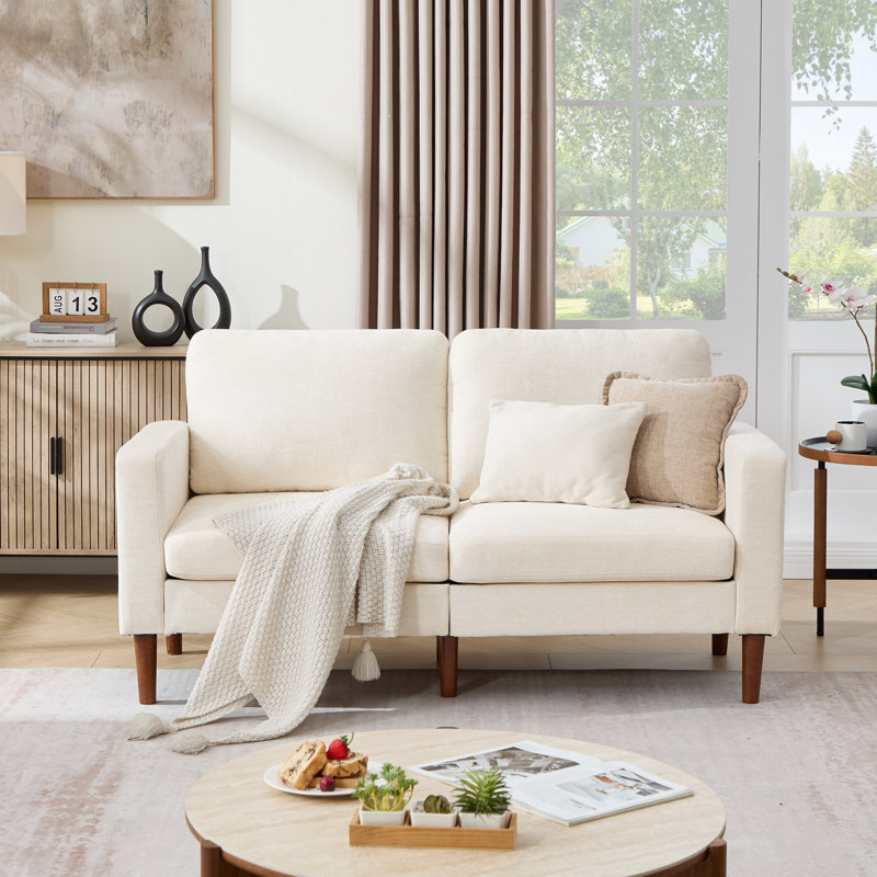 65" Chenille Classic Loveseat Mid-Century Modern Sofa, Beige Chenille 