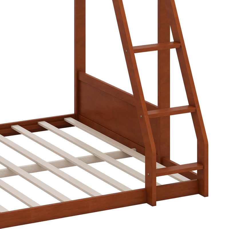 Lit superposé simple au-dessus d'un lit double avec tablette de rangement latérale et lit superposé en bois léger avec échelle intégrée et garde-corps
