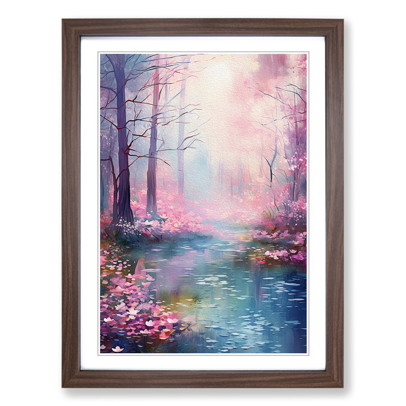 Spring Forest Digital - Single Picture Frame Print on Wood, Walnut Framed, 64cm H x 46cm W