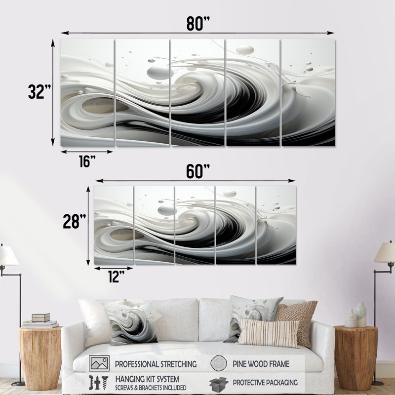 5 pièces d'art sur toile, H 32 po x l 80 po