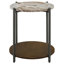Table d'appoint 20 pouces, plateau rond en marbre, 1 tablette, brun, finition bronze industriel