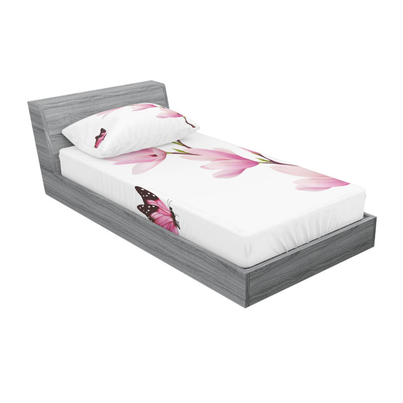 Microfiber Floral Sheet Set, Twin Sheet Set with Fitted Sheet
