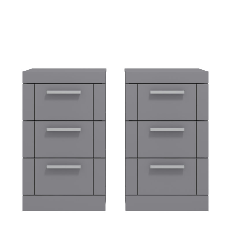 Kimberley 3 Drawer Bedside Sets of 2, Cool Grey