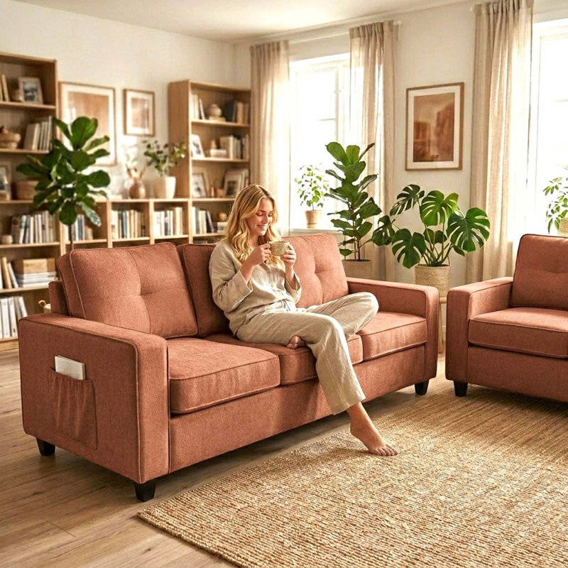 Ultra-Soft Chenille Sofa with Removable Cushions and Square Armrests