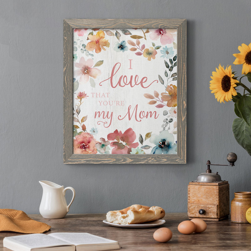 «Love Mom», art textuel sur toile, H 44 po x l 31 po x P 1 po, gris
