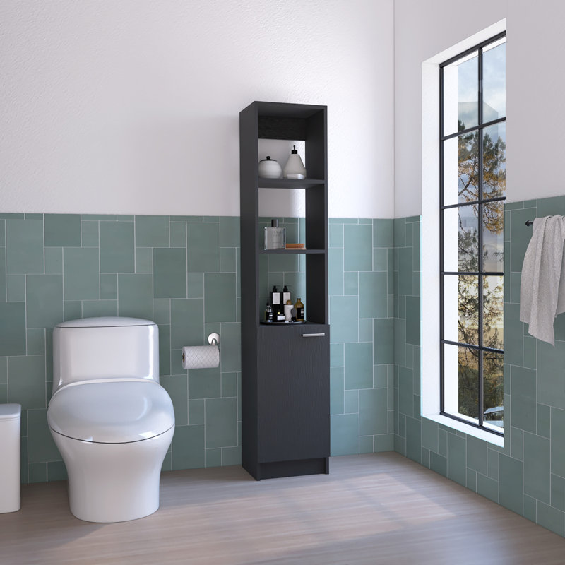 Armoire à linge Malaga, deux tablettes intérieures, trois tablettes extérieures, une porte - noir