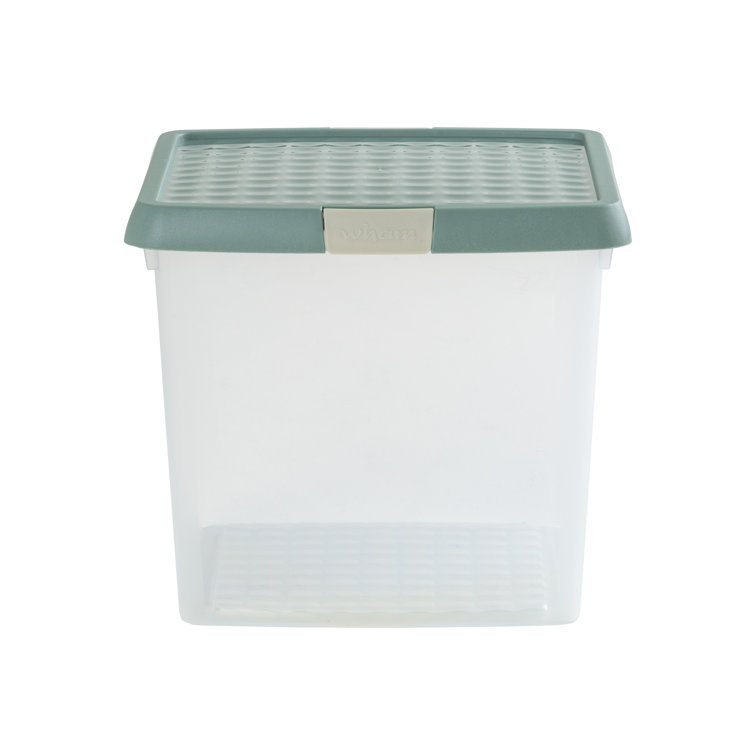 Wham Clip 14L Square Plastic Storage Boxes with Secure Clip Lock Lids. L:29 x W:29 x H:26cm Clear/Stone/Slate Grey