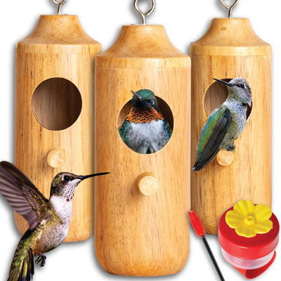 3 Wooden Humming Bird House 1 Hummingbird Feeder Ring Bird Feeder Nectar Garden Bird House Kit Birdhouse Bird Feeders For Outside Hanging Bird Ho
