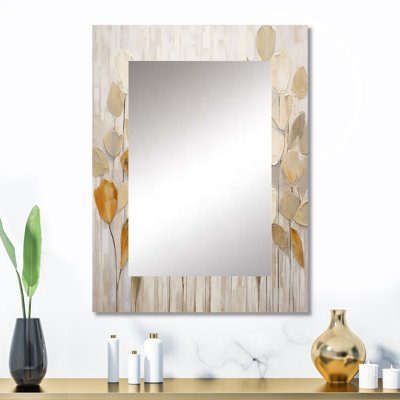 Impressions botaniques beige II - grand miroir botanique, décor de miroir mural unique beige, impression d'art en métal