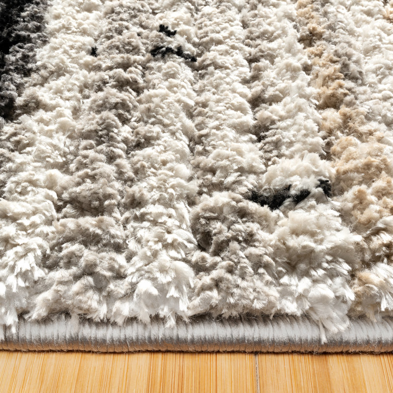 Gertmenian Rafe Dax Modern Abstract Grey/ Black/ Ivory Polyester Microfiber Plush Area Rug, Rectangle 5'3" x 7'