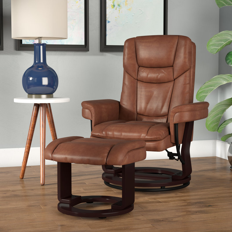 Casey-Jane Contemporary Multi-Position Padded Recliner with Ottoman, Brown Faux Leather