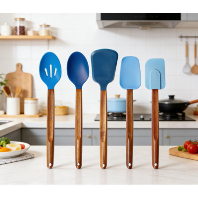 Ensemble d'ustensiles de cuisson en silicone avec spatule résistante à la chaleur, cuillère, Turner, fouet et pelle à pâtes pour batterie de cuisine antiadhésive