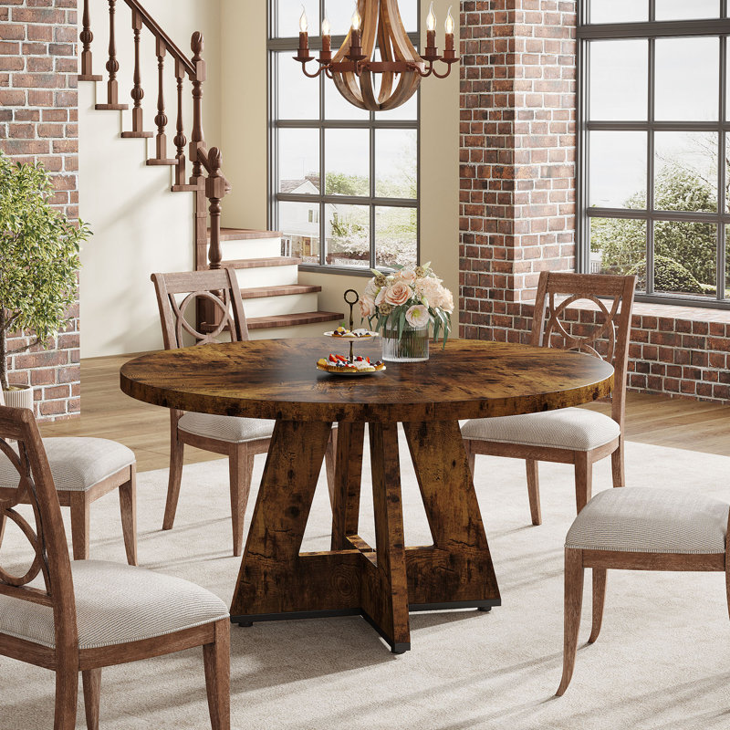 47 Inch Round Dining Table, Rustic Brown