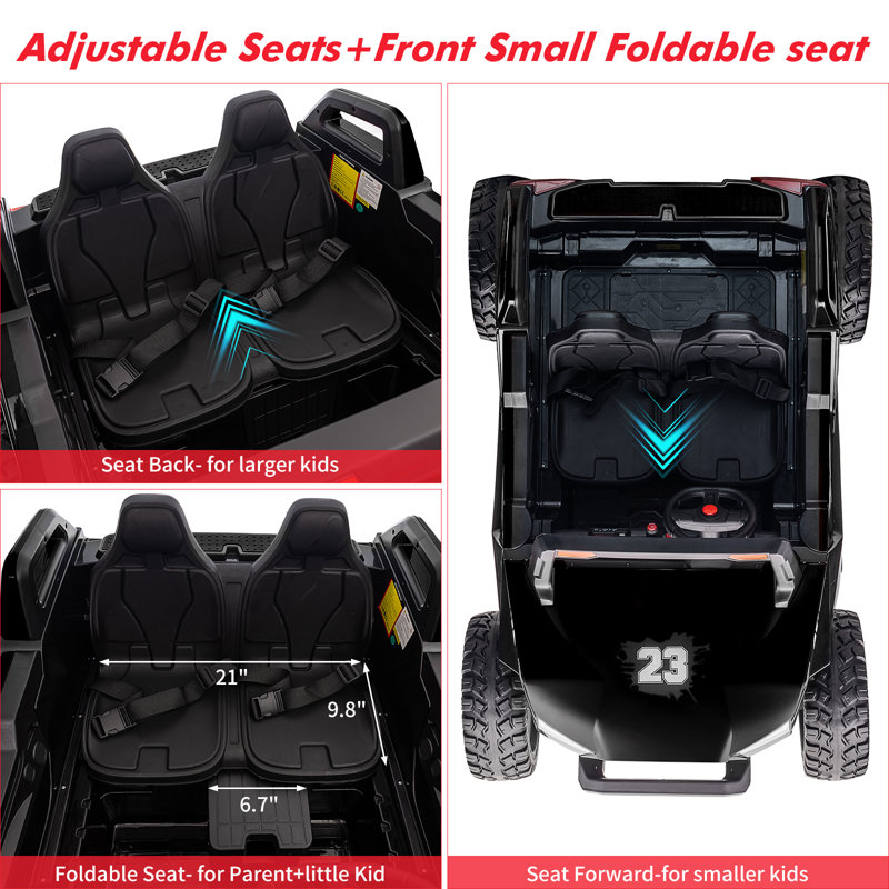 Siège pour enfant pliable 24V 2 places pour enfants avec télécommande à DEL et musique, Noir
