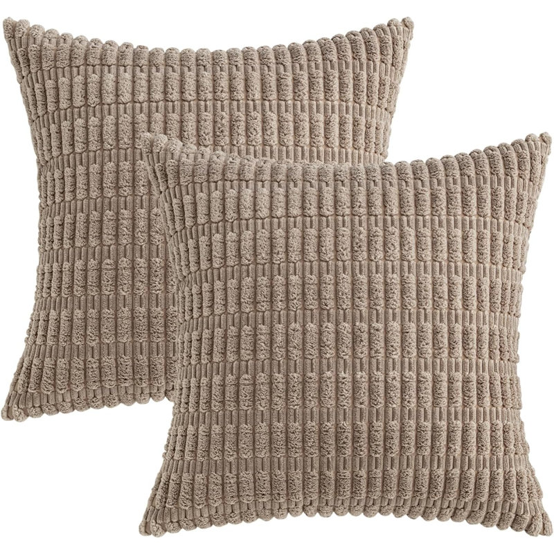  Housse de coussin rayée en polyester, Brun clair