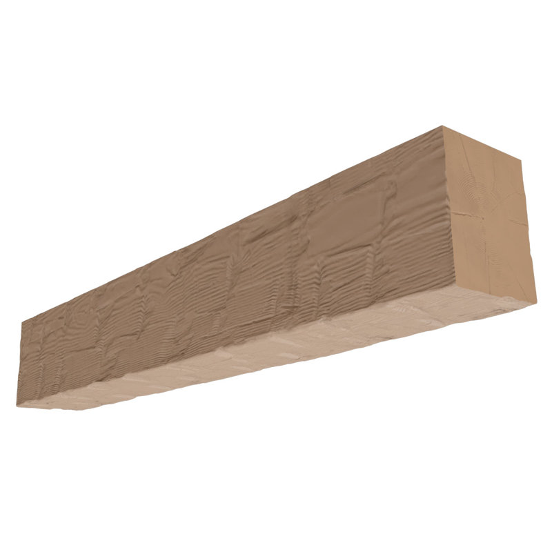 Reclaimed Axed Cut Heritage Timber Faux Wood Fireplace Mantel, Primed Tan, 5.5" H x 90" W x 7.5" D