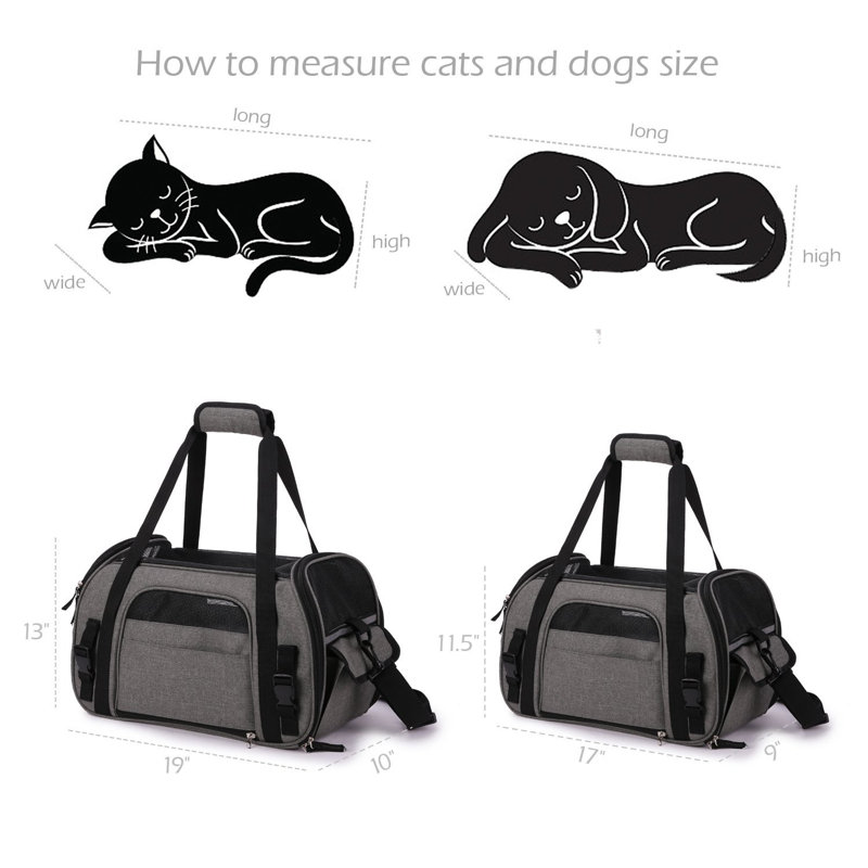 Collapsible Pet Carrier with 1 Door, 17" H x 9" W x 11.5" L, Gray