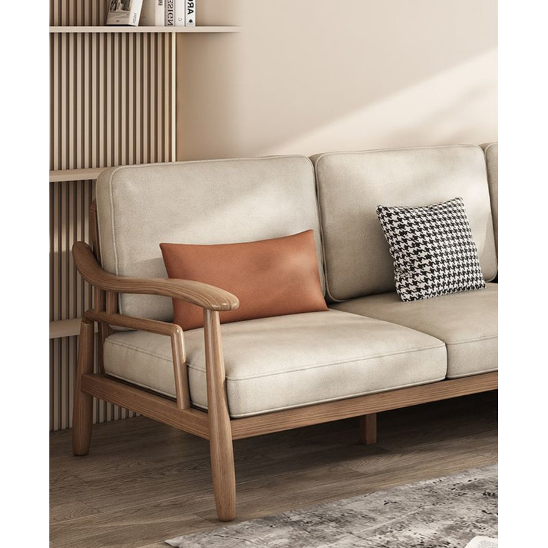 Modern Simple Solid Wood Sofa, 35.43" H x 107.48" W x 35.03" D, 4