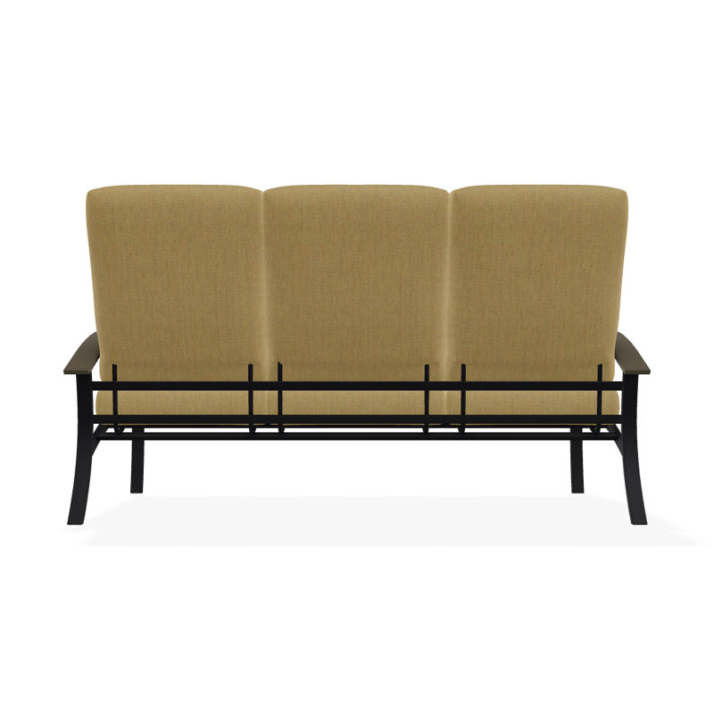 Canapé de patio 3 places avec coussins Askar, Toile Sunbrella® beige chiné, Bois de plage P40, Noir texturé