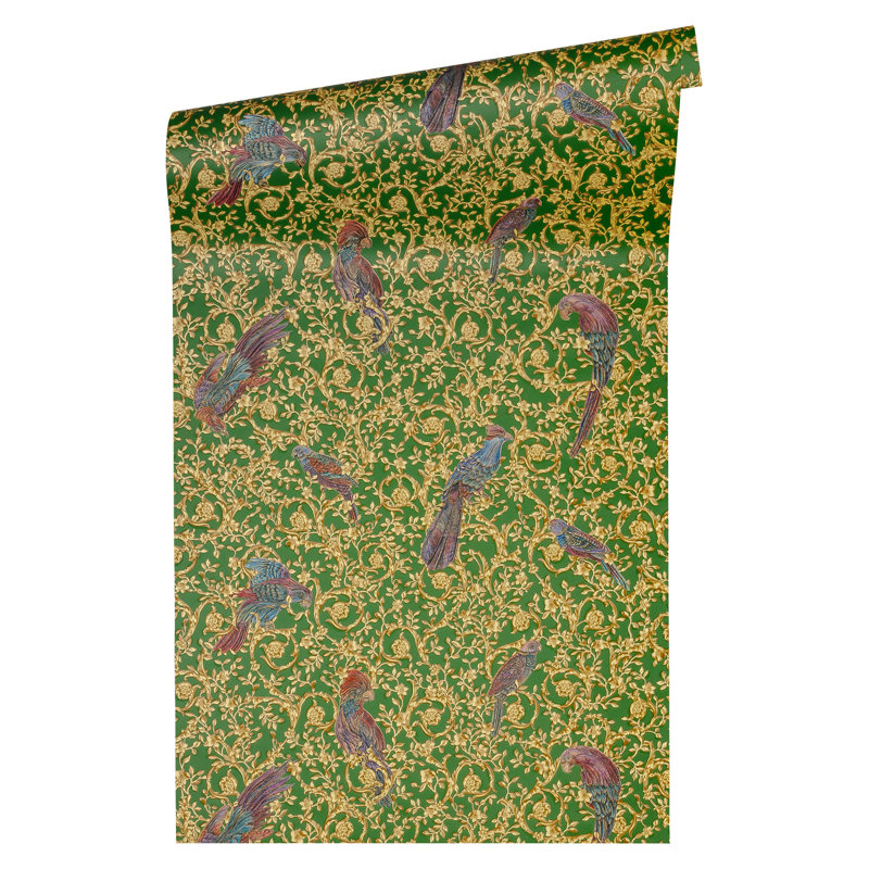 Guillemette 10.05m x 70cm Matte Wallpaper Roll, Green/Silver/Purple