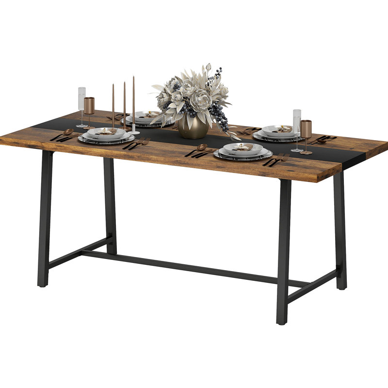 Table de salle à manger industrielle pour 8 personnes, table de cuisine rectangulaire de 70,9 po de long avec un grand plateau de table et des pieds en acier