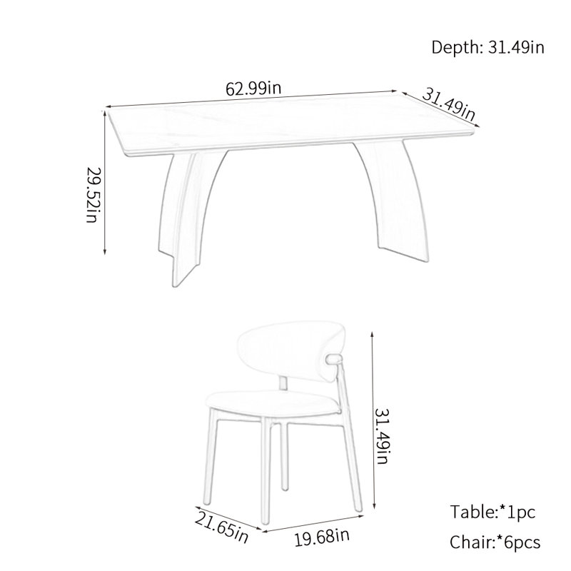 Rectangular Rock plate Dining Table sets, 29.52"H x 62.99"L x 31.49"W