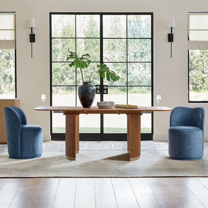 Clester Modern 360-Degree Swivel Dining Chair Set, Navy, 2