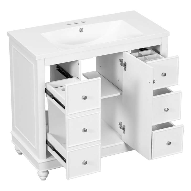 Meuble-lavabo moderne avec lavabo en résine intégré, Blanc