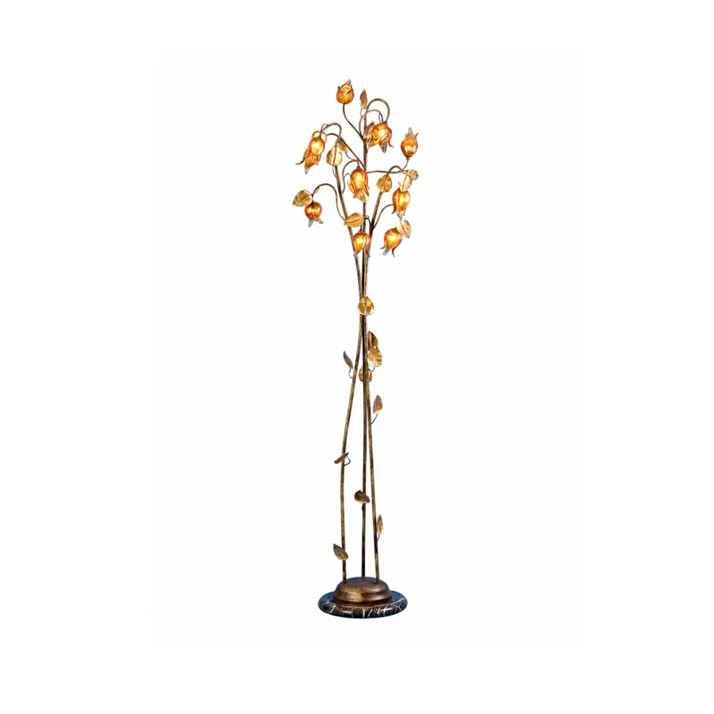 Lampe sur pied 11 lumières bronze avec abat-jour en verre