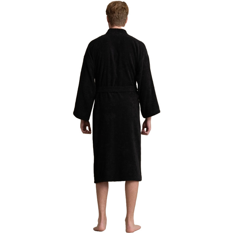 Peignoir mi-mollet 100% coton avec poches Ladijah, Noir