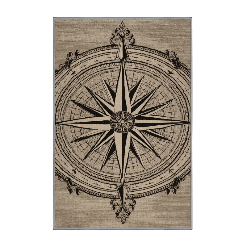  Tapis bord de mer lavable Grand Compass Rose, Rectangle 5 pi x 7 pi